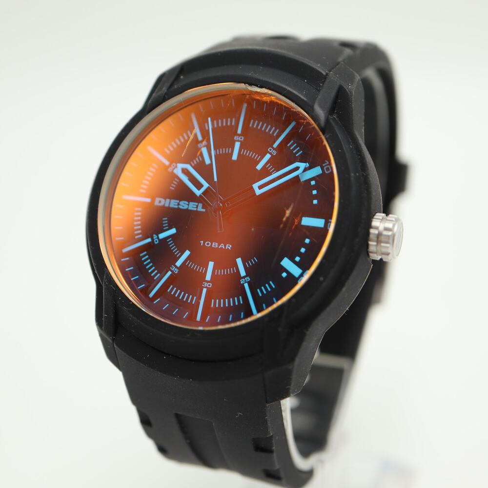 Diesel Armbar Black Mens 44mm Watch Iridescent Crystal DZ1819 w New Battery